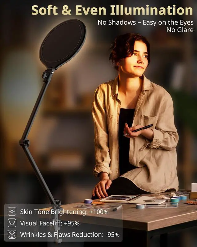 Alt view image 2 of 6 - _Mega Brand 10" Key Light for Streaming, Desk Ring Light with Adjustable Arm (1 Pack), Zoom Lighting for Home Office, Gaming, Podcast, Video Calls, and Recording