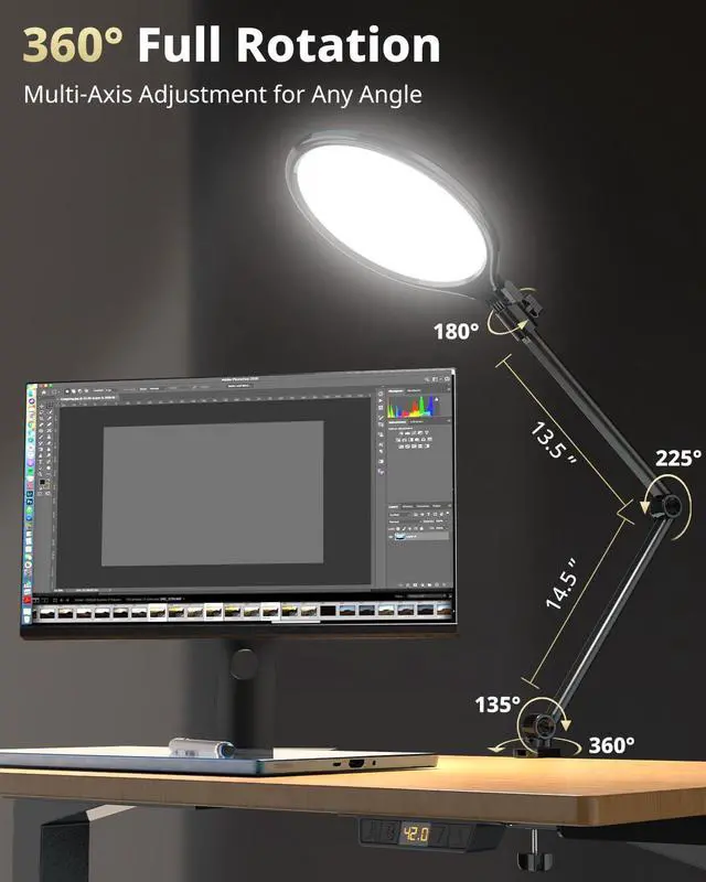 Alt view image 4 of 6 - _Mega Brand 10" Key Light for Streaming, Desk Ring Light with Adjustable Arm (1 Pack), Zoom Lighting for Home Office, Gaming, Podcast, Video Calls, and Recording