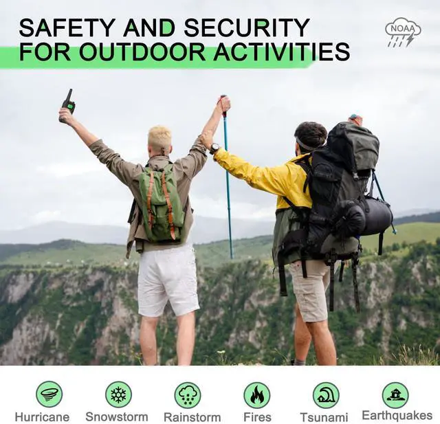 Alt view image 5 of 7 - _Mega Brand Walkie Talkies Long Range for Adult,MT10 Rechargeable Walkie Talkies FRS Two Way Radio,NOAA, 1200mAh Li-ion Battery USB-C Cable,LED Flashlight,VOX Walkie Talkie for Hiking Camping 2Pack
