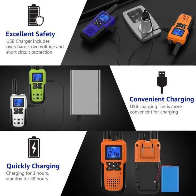 Alt view image 3 of 7 - _Mega Brand Walkie Talkies Long Range for Adults Rechargeable with Earpiece NOAA Weather Alert,Multi-purpose 2 Way Radio Team Work Senior Care Kid Adventure Family Camping Hiking Skiing Cruise