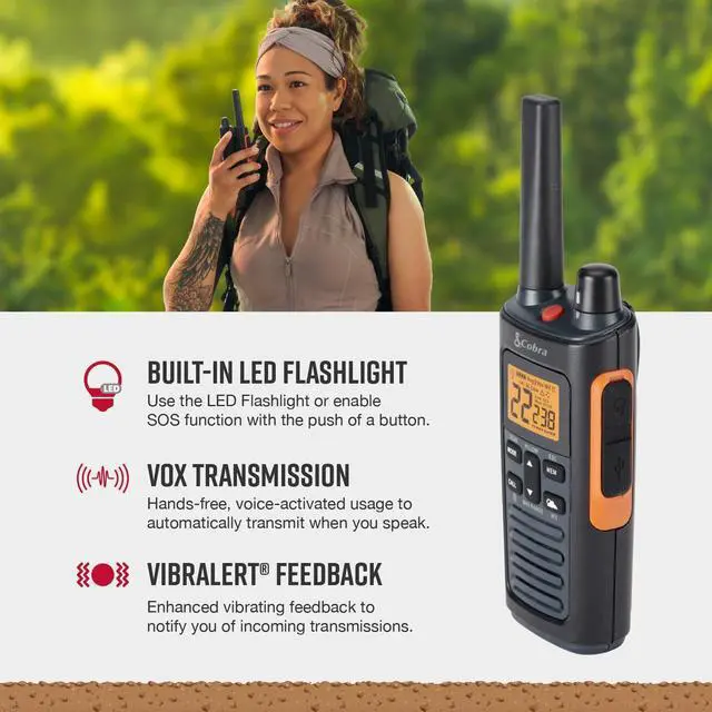 Alt view image 4 of 7 - _Mega Brand RX680 Walkie Talkies(2-Pack)-Rugged & Splashproof Two Way Radios Long Range, IP54 Water Resistant Design,60 Pre-Programmed Channels,Weather Alerts,Included Charging Dock(Black/Orange)
