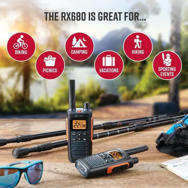 Alt view image 5 of 7 - _Mega Brand RX680 Walkie Talkies(2-Pack)-Rugged & Splashproof Two Way Radios Long Range, IP54 Water Resistant Design,60 Pre-Programmed Channels,Weather Alerts,Included Charging Dock(Black/Orange)
