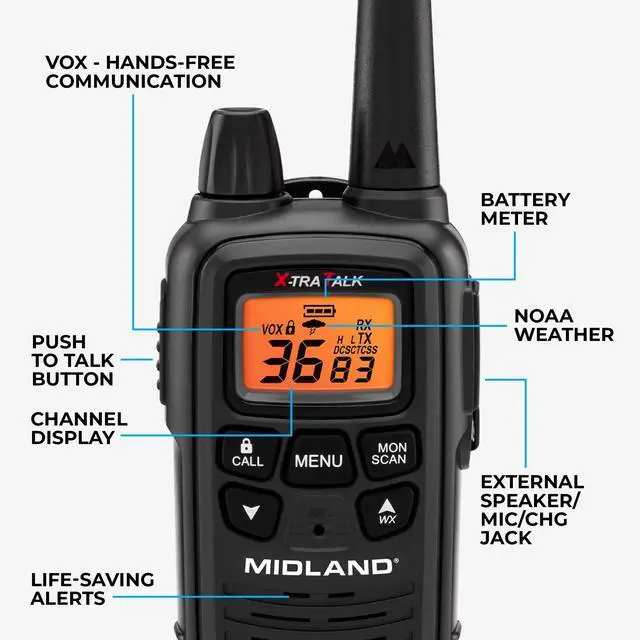 Alt view image 2 of 7 - _Mega Brand LXT600VP3 FRS Walkie Talkies - Long Range 36-Channel Two-Way Radios, NOAA Weather Alerts(2-Pack, Black)
