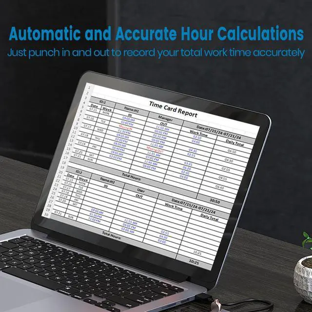 Alt view image 2 of 7 - _Mega Brand Time Clocks for Employees Small Business Automatic Calculate Hours, 0 Monthly Fees Fingerprint Time Clock, H3 Standalone Biometric Clock in Machine for Employees with 5 RFID Cards