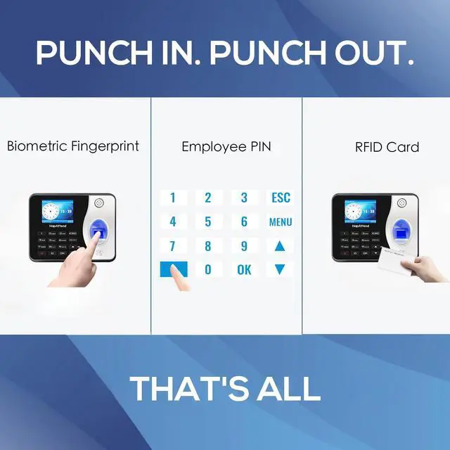 Alt view image 3 of 7 - _Mega Brand Time Clocks for Employees Small Business Automatic Calculate Hours, 0 Monthly Fees Fingerprint Time Clock, H3 Standalone Biometric Clock in Machine for Employees with 5 RFID Cards