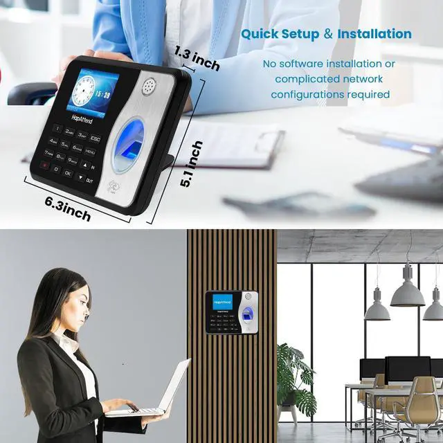 Alt view image 5 of 7 - _Mega Brand Time Clocks for Employees Small Business Automatic Calculate Hours, 0 Monthly Fees Fingerprint Time Clock, H3 Standalone Biometric Clock in Machine for Employees with 5 RFID Cards