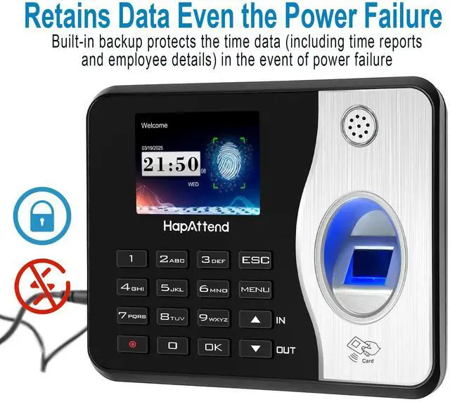 Alt view image 7 of 7 - _Mega Brand Time Clocks for Employees Small Business Automatic Calculate Hours, 0 Monthly Fees Fingerprint Time Clock, H3 Standalone Biometric Clock in Machine for Employees with 5 RFID Cards