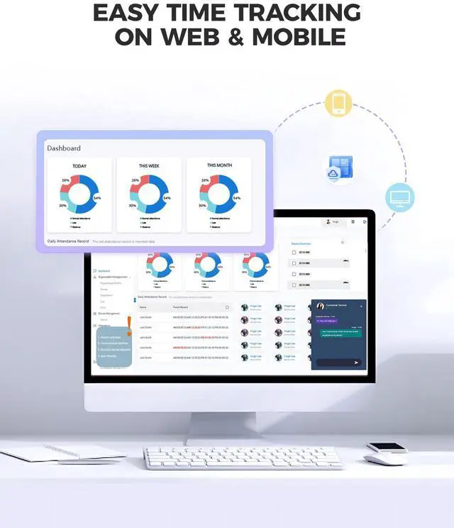 Alt view image 3 of 7 - _Mega Brand Cloud Time Clock, Upgraded TC1 Remote Control 2.4GHz WiFi Time Card Machine for Small Business with Software & App for iOS/Android, Includes 5 RFID Cards No Monthly Fees