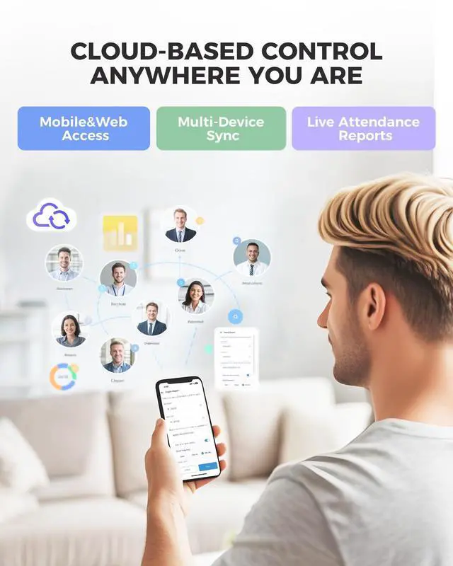 Alt view image 2 of 7 - _Mega Brand Cloud Time Clock, Upgraded TC1 Remote Control 2.4GHz WiFi Time Card Machine for Small Business with Software & App for iOS/Android, Includes 5 RFID Cards No Monthly Fees
