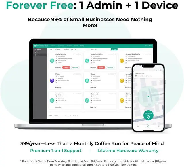 Alt view image 2 of 7 - _Mega Brand Time Clocks for Employees Small Business - CX2 Fingerprint Biometric Clock in and Out Machine - Forever Free Cloud Software, Black