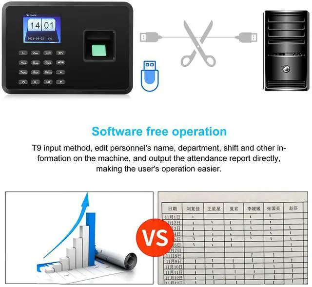 Alt view image 4 of 7 - Attendance Machine, 2.4in Attendance Machine Fingerprint Biometric TFT Colou, Time Clock for Employees Small Business(US-Black)