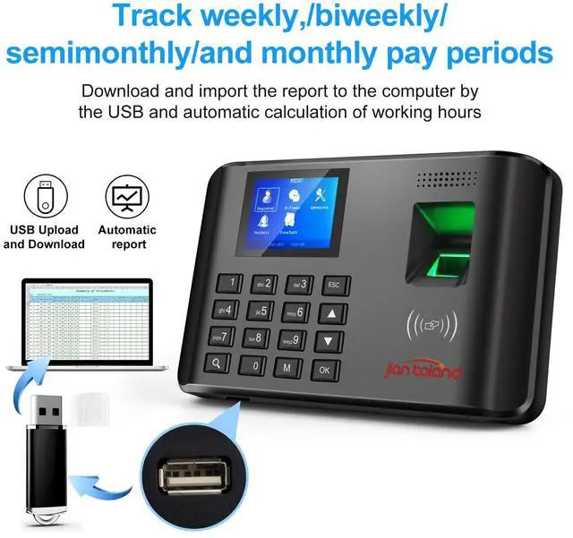 Alt view image 2 of 7 - _Mega Brand A5 Time Clock-Time Clocks for Employees Small Business-Fingerprint, RFID and PIN Biometric Time Clock, Office Punch Clock, with 5 Badges-0 Monthly Fees