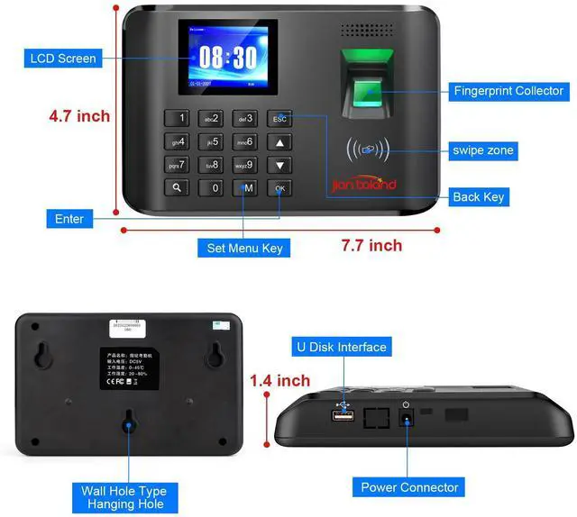 Alt view image 6 of 7 - _Mega Brand A5 Time Clock-Time Clocks for Employees Small Business-Fingerprint, RFID and PIN Biometric Time Clock, Office Punch Clock, with 5 Badges-0 Monthly Fees
