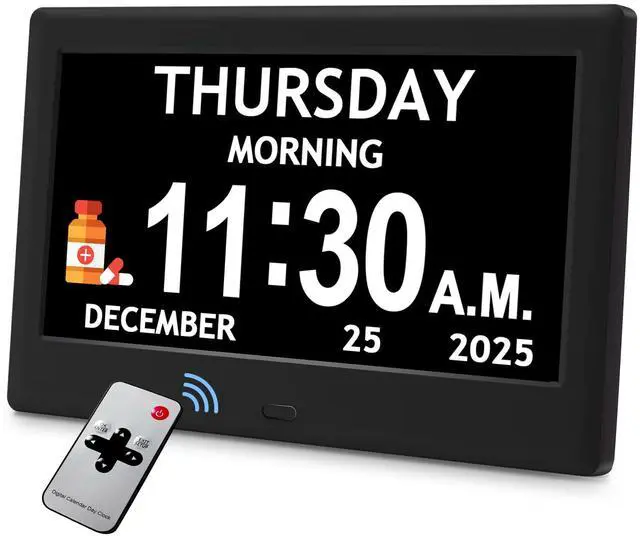 Main image of 7'' Dementia Clock For Seniors, Large Display Digital Clock With Date, Time, Day Of Week for Elderly, Memory Loss, Alzheimer, 1024*600P HD, 10 Reminders & 6 Alarms, Auto Dimming & DST, Remote Control