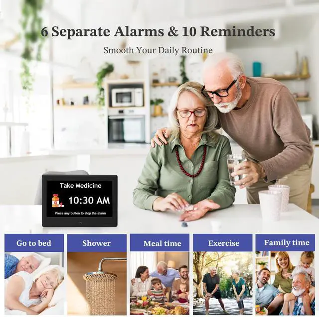 Alt view image 3 of 7 - 7'' Dementia Clock For Seniors, Large Display Digital Clock With Date, Time, Day Of Week for Elderly, Memory Loss, Alzheimer, 1024*600P HD, 10 Reminders & 6 Alarms, Auto Dimming & DST, Remote Control