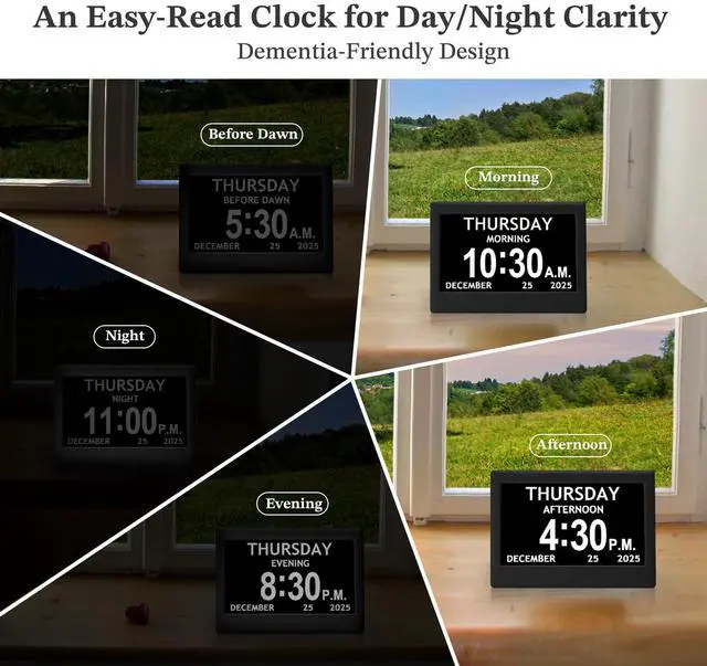Alt view image 6 of 7 - 7'' Dementia Clock For Seniors, Large Display Digital Clock With Date, Time, Day Of Week for Elderly, Memory Loss, Alzheimer, 1024*600P HD, 10 Reminders & 6 Alarms, Auto Dimming & DST, Remote Control