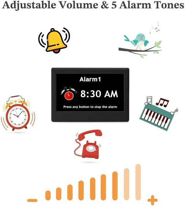 Alt view image 7 of 7 - 7'' Dementia Clock For Seniors, Large Display Digital Clock With Date, Time, Day Of Week for Elderly, Memory Loss, Alzheimer, 1024*600P HD, 10 Reminders & 6 Alarms, Auto Dimming & DST, Remote Control