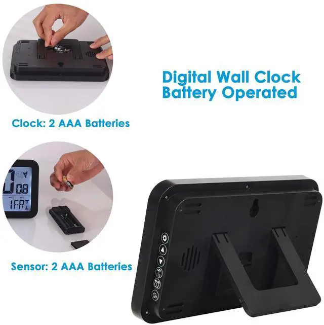 Alt view image 6 of 6 - Backlight Digital Wall Clock with Outdoor and Indoor Temperature - 8.8 Inch Self-Setting Wireless Atomic Clock Battery Operated - Easy to Read and Set, Auto DST