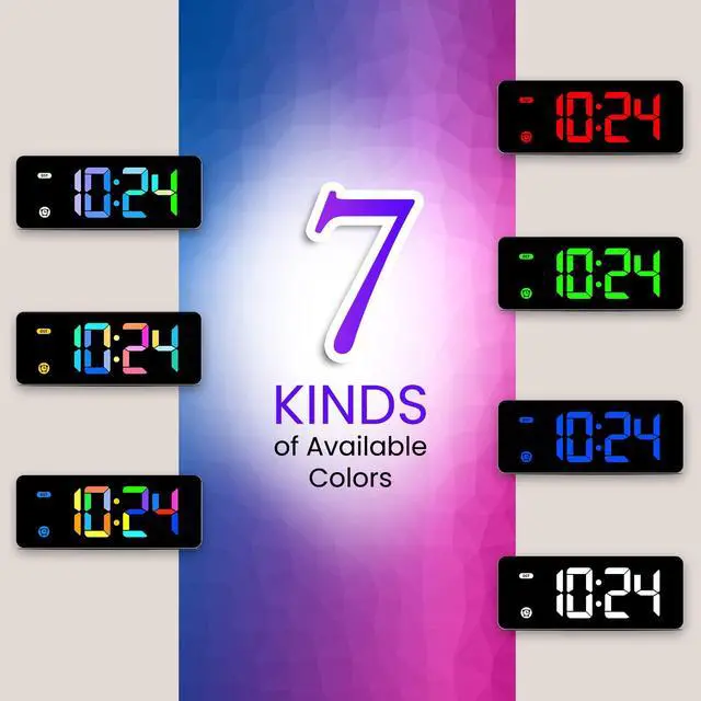 Alt view image 3 of 6 - _Mega Brand Alarm Clock for Kids -Digital Clock with 7 Color, 4 Dimmable Backlight & 3 Adjustable Volumes, 12/24 Hour, Snooze, Small Clocks for Classroom Bedroom