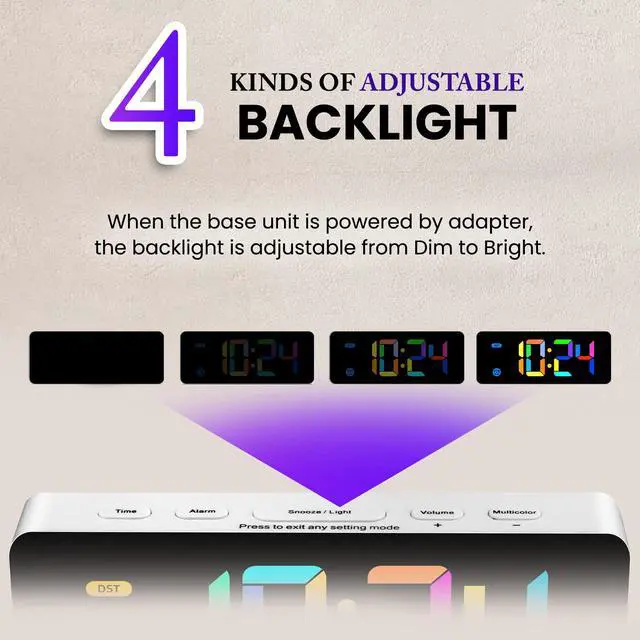 Alt view image 4 of 6 - _Mega Brand Alarm Clock for Kids -Digital Clock with 7 Color, 4 Dimmable Backlight & 3 Adjustable Volumes, 12/24 Hour, Snooze, Small Clocks for Classroom Bedroom