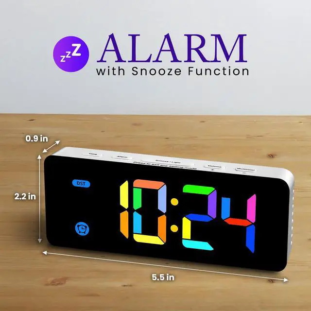 Alt view image 6 of 6 - _Mega Brand Alarm Clock for Kids -Digital Clock with 7 Color, 4 Dimmable Backlight & 3 Adjustable Volumes, 12/24 Hour, Snooze, Small Clocks for Classroom Bedroom