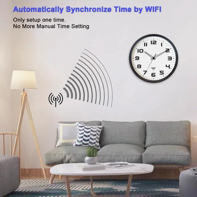 Alt view image 3 of 7 - _Mega Brand 12Inch Wi-Fi Wall Clock with Auto Sync Time & DST, Easy to Read, Large Digital Display, Silent Battery Operated Wall Clock for Living Room Bedroom School Office Kitchen