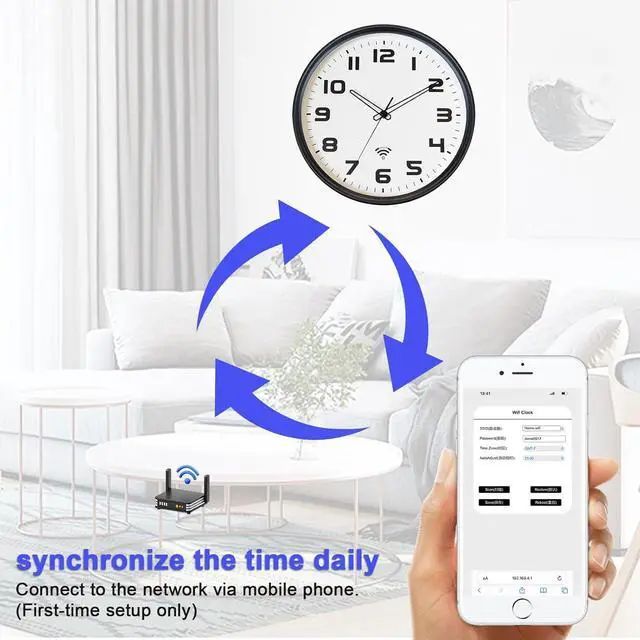 Alt view image 2 of 7 - _Mega Brand 12Inch Wi-Fi Wall Clock with Auto Sync Time & DST, Easy to Read, Large Digital Display, Silent Battery Operated Wall Clock for Living Room Bedroom School Office Kitchen