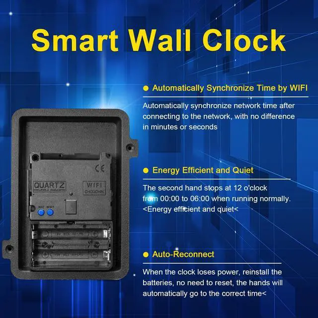 Alt view image 5 of 7 - _Mega Brand 12Inch Wi-Fi Wall Clock with Auto Sync Time & DST, Easy to Read, Large Digital Display, Silent Battery Operated Wall Clock for Living Room Bedroom School Office Kitchen
