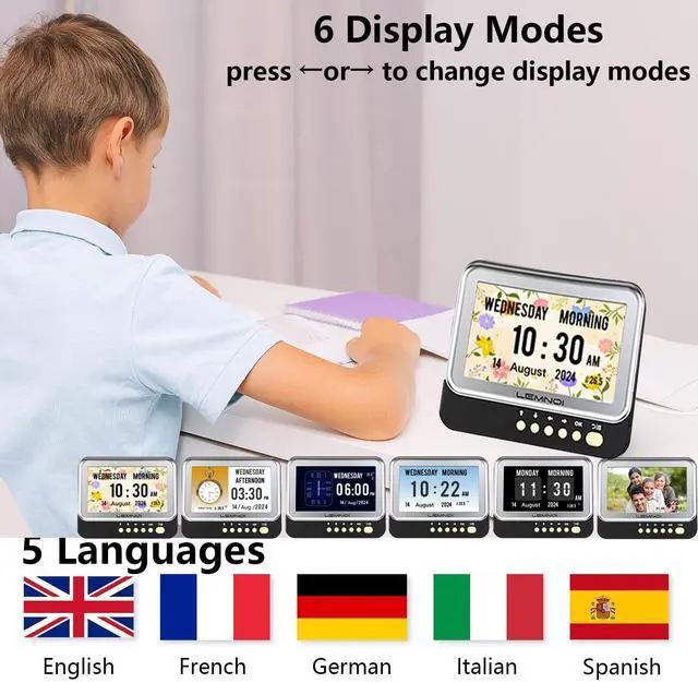 Alt view image 4 of 7 - _Mega Brand 7 Inch Dementia Clock,Digital Day and Time Clock for Seniors Elderly Memory Loss Alzheimers Large Display Date Temp,12 Labels Image & 15 Medicine Alarm Reminder,Auto DST (2025 New)