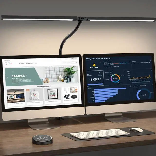 Main image of Led Desk Lamp for Office Home - Eye Caring Architect lamp with Clamp,Dual Screen Computer Monitor Gooseneck Smart Light: 24W 5 Color Flexible Adjustable Lighting Table Lamp for Study Drafting