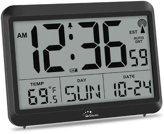 Main image of _Mega Brand Atomic Digital Wall Clock Battery Operated, Self-Setting, Large Display with Temperature, Date, Day of The Week, Silent Wall Mount Digital Clock, 4 Time Zones, DST