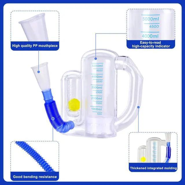 Alt view image 3 of 3 - Incentive Spirometer,Adult Lung Trainer,Breathing Trainer - 5000ML Inhale Volume Measurement, Equipped with Ball Flow Rate Indicator & Scale Indicator