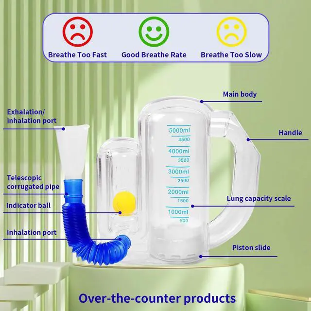 Alt view image 5 of 7 - Incentive Spirometer (WHITE02),Breathing Exercise Device for Lungs,Breathing Trainer for Adults,5000ml Volume Measurement with Flow Rate Indicator