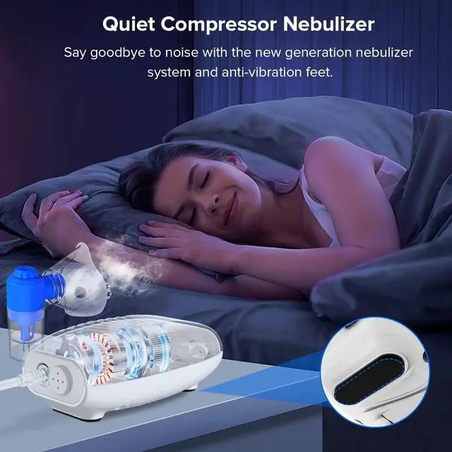 Alt view image 3 of 6 - Portable Nebulizer Compressor for Adults and Kids, Nebulizer Machine for Breathing Treatment with 2 Masks, Nebulizer with Tubing Kit for Home Use