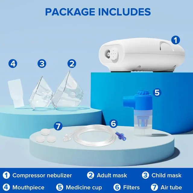 Alt view image 6 of 6 - Portable Nebulizer Compressor for Adults and Kids, Nebulizer Machine for Breathing Treatment with 2 Masks, Nebulizer with Tubing Kit for Home Use