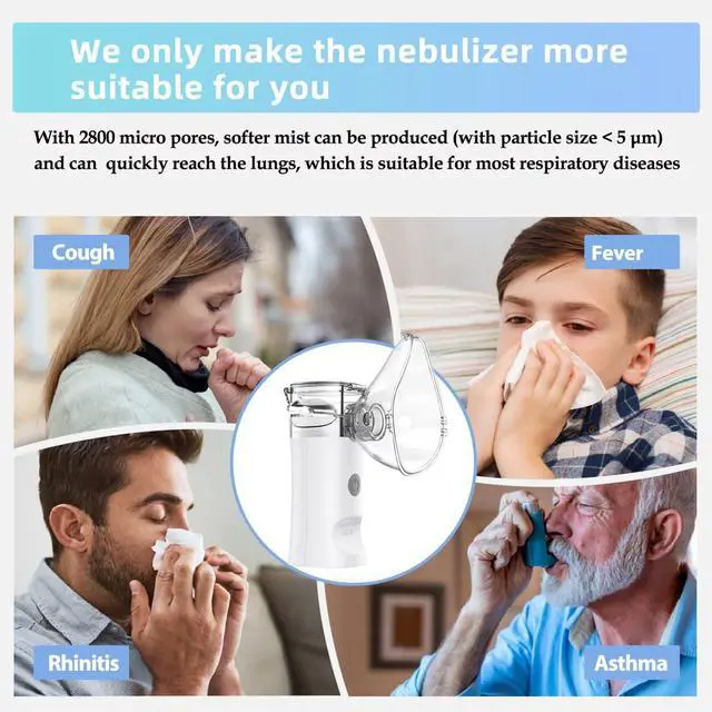 Alt view image 6 of 7 - Portable Nebulizer - Handheld Mesh Nebulizer for Breathing Problems, Portable Nebulizer with Mouthpiece, Kids and Adults Mask of Replacement Accessories _Mega Brand
