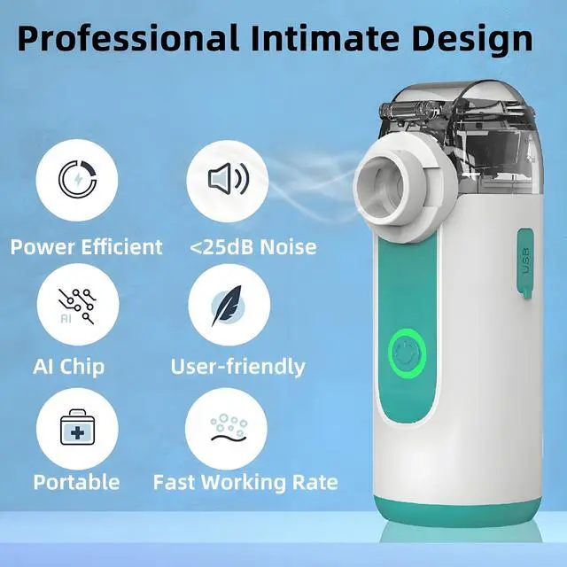 Alt view image 3 of 7 - _Mega Brand Portable Nebulizer for Breathing Problems, Handheld Nebulizer for Kids and Adults, Small Nebulizer Machine with Self-Clean Mode for Home Use