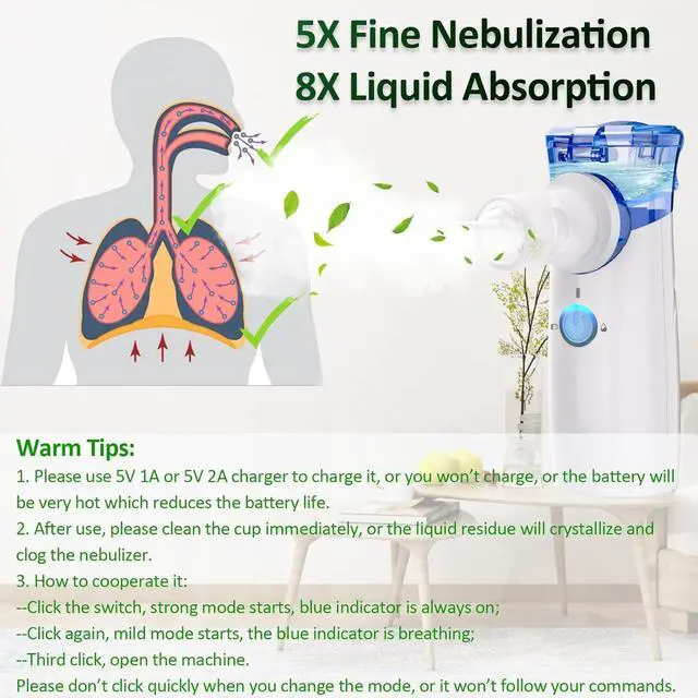 Alt view image 5 of 6 - Nebulizer, Asthma Nebulizer for Adults and Kids, Rechargeable Nebulizer for Respiratory Problems, Portable Nebulizer for Fast Acting Relief at Home