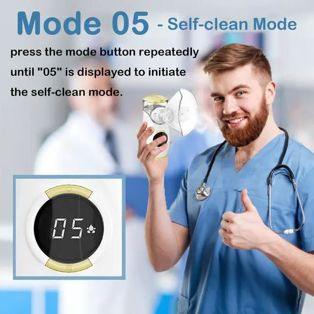 Alt view image 6 of 7 - _Mega Brand Portable Nebulizer with Intuitive LED Interface and Auto-Cleaning, Handheld Portable Mesh Nebulizer for Kids, Ultra-Quiet Inhaler Compact Nebulizer Machine, Yellow