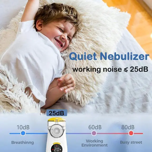 Alt view image 2 of 7 - _Mega Brand Portable Nebulizer with Intuitive LED Interface and Auto-Cleaning, Handheld Portable Mesh Nebulizer for Kids, Ultra-Quiet Inhaler Compact Nebulizer Machine, Yellow