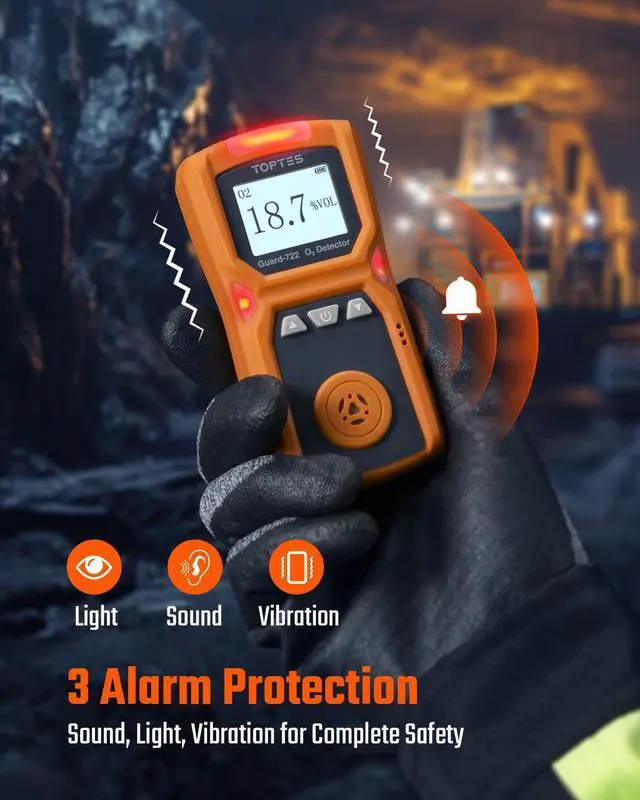 Alt view image 3 of 7 - _Mega Brand Oxygen Detector, Portable O2 Monitor, 0-30%, Rechargeable 120H Battery Duration, Sound, Light and Vibration Alarms, Dust and Explosion Proof, Handheld O2 Meter for Work,