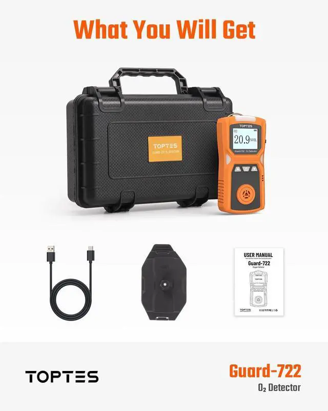 Alt view image 7 of 7 - _Mega Brand Oxygen Detector, Portable O2 Monitor, 0-30%, Rechargeable 120H Battery Duration, Sound, Light and Vibration Alarms, Dust and Explosion Proof, Handheld O2 Meter for Work,