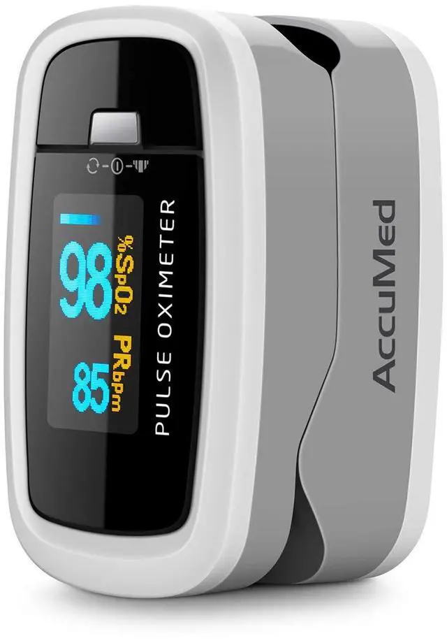 Main image of _Mega Brand CMS-50D1 Fingertip Pulse Oximeter Blood Oxygen Sensor SpO2 for Sports and Aviation. Portable and Lightweight with LED Display, 2 AAA Batteries, Lanyard and Travel Case (White)