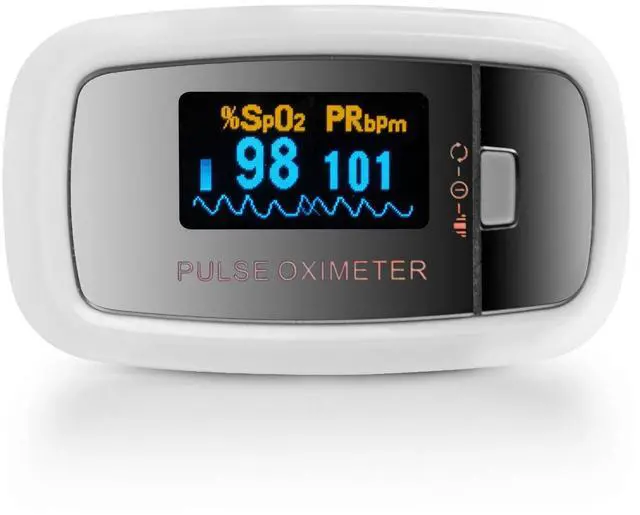 Alt view image 2 of 4 - _Mega Brand CMS-50D1 Fingertip Pulse Oximeter Blood Oxygen Sensor SpO2 for Sports and Aviation. Portable and Lightweight with LED Display, 2 AAA Batteries, Lanyard and Travel Case (White)