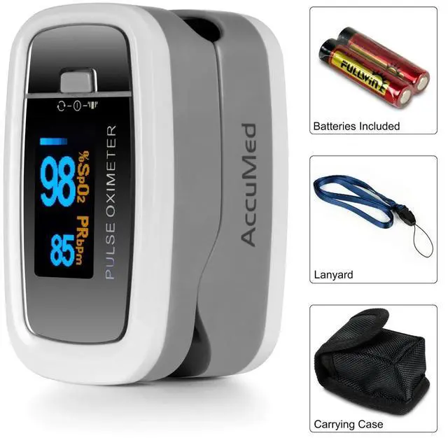 Alt view image 3 of 4 - _Mega Brand CMS-50D1 Fingertip Pulse Oximeter Blood Oxygen Sensor SpO2 for Sports and Aviation. Portable and Lightweight with LED Display, 2 AAA Batteries, Lanyard and Travel Case (White)
