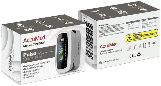 Alt view image 4 of 4 - _Mega Brand CMS-50D1 Fingertip Pulse Oximeter Blood Oxygen Sensor SpO2 for Sports and Aviation. Portable and Lightweight with LED Display, 2 AAA Batteries, Lanyard and Travel Case (White)