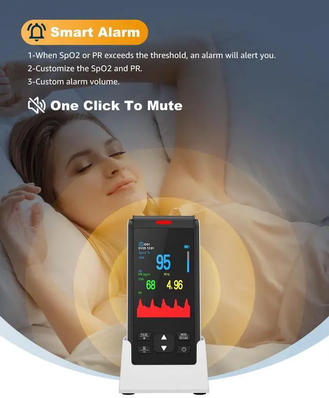 Alt view image 5 of 7 - Pulse Oximeter Fingertip Handheld Pulse Oximeter With Continuous Monitor Blood Oxygen Saturation Monitor for Adults Rechargeable Monitor Oxygen Meter For SpO2/PR/PI