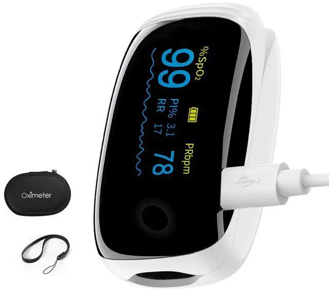 Main image of _Mega Brand Rechargeable Pulse Oximeter Fingertip Oxygen Monitor Fingertip with SpO2 Pulse Rate and PI RR OLED Precision Fast Oximeter SpO2 Reading Outdoor Sports Home (White)