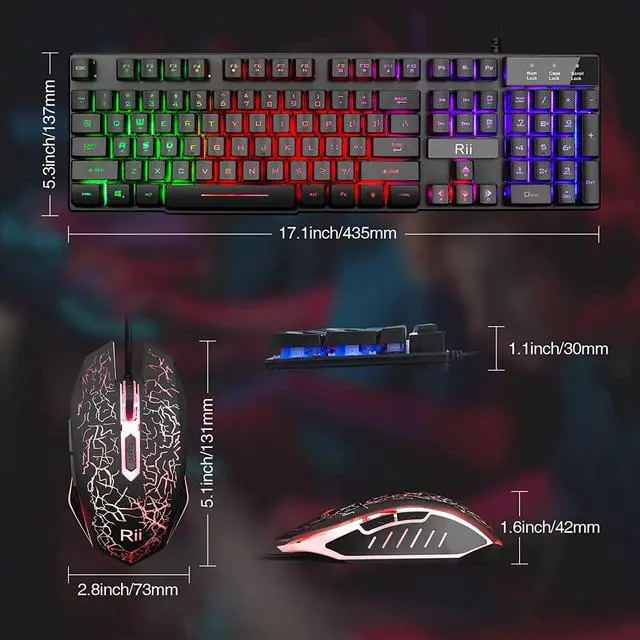 Alt view image 2 of 6 - _Mega Brand Keyboard and Mouse Set, Rainbow LED Backlit Multimedia PC Keyboard, Colorful Breathing Backlit Gaming Mouse for Work or Play