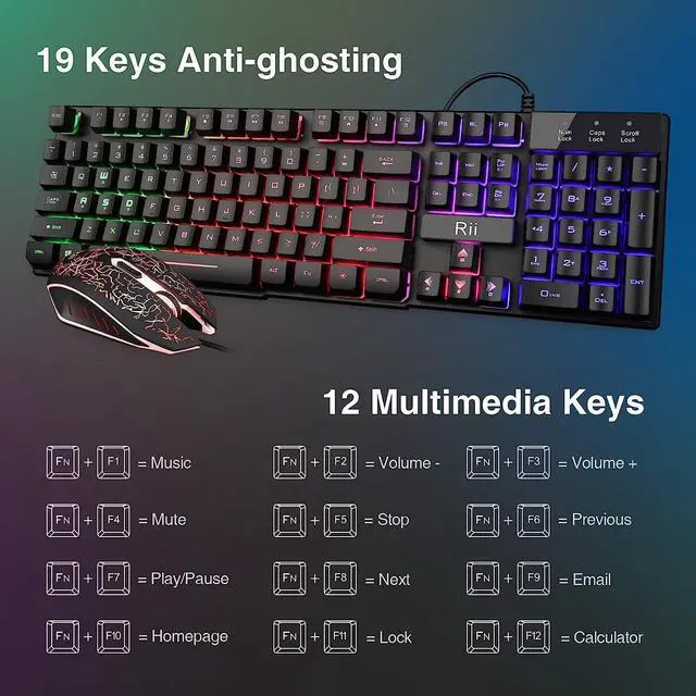 Alt view image 4 of 6 - _Mega Brand Keyboard and Mouse Set, Rainbow LED Backlit Multimedia PC Keyboard, Colorful Breathing Backlit Gaming Mouse for Work or Play